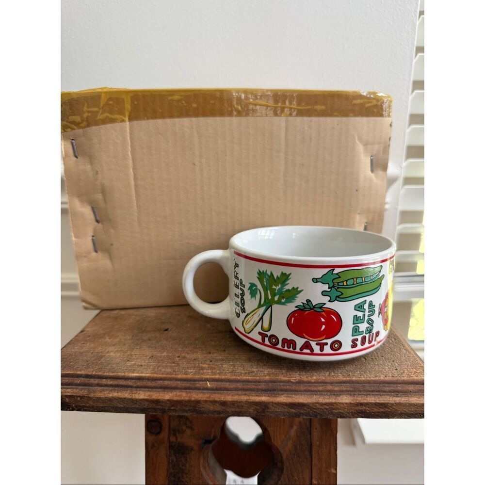NOS NIB 4 Vintage Oversized Vegetable Soup Mugs Mid-Century Modern Kitchen Bowl